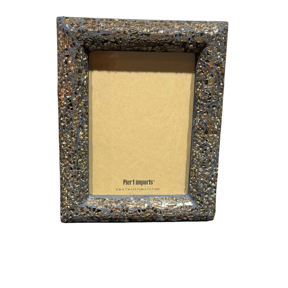 Pier 1 Imports Black With Copper Glass Mosaic Picture Frame For 5"x7" Photo READ